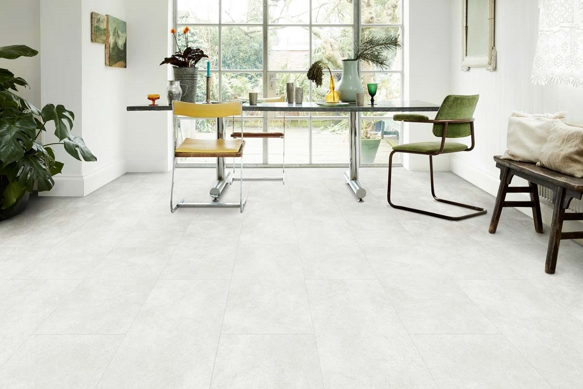 Spectra Luxury Gluedown Vinyl Flooring Chalkstone White Tile