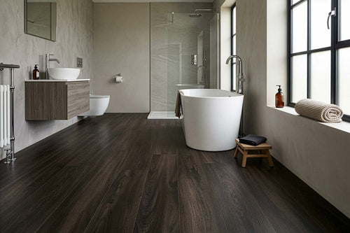 Spectra Luxury Acoustic Rigid Core Click Vinyl Flooring Dark Chocolate Oak Plank Built-In Underlay
