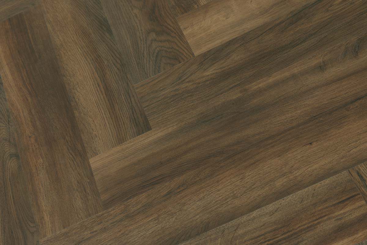 Spectra Luxury Acoustic Rigid Core Click Vinyl Flooring Cocoa Oak Herringbone Built-In Underlay