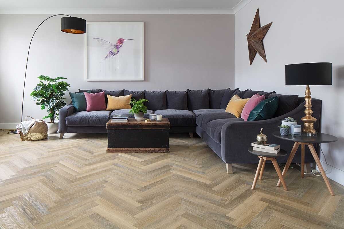 Karndean Knight Tile Lime Washed Oak Gluedown Herringbone